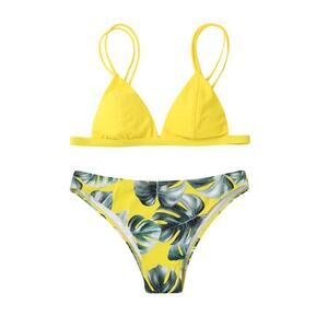 Zaful Yellow Palm Leaf Bikini Small